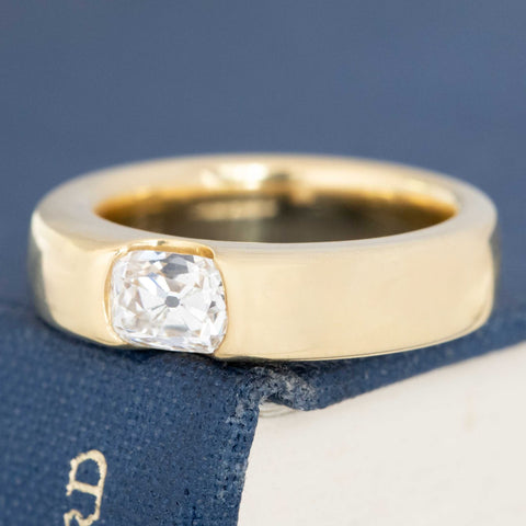 .95ct Elongated Old Mine Cut Diamond Flush Set Ring, GIA F VS2