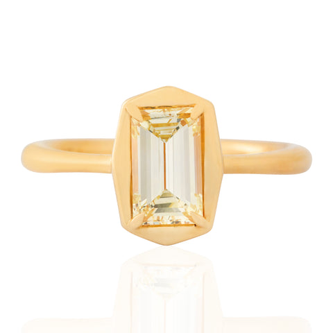 .95ct Light Yellow Emerald Cut Diamond Bezel Solitaire, GIA
