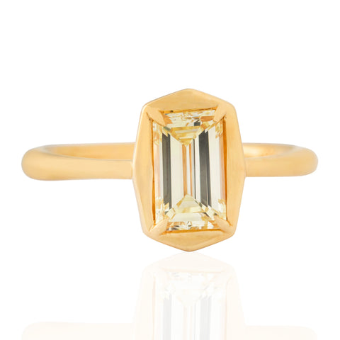 .95ct Light Yellow Emerald Cut Diamond Bezel Solitaire, GIA