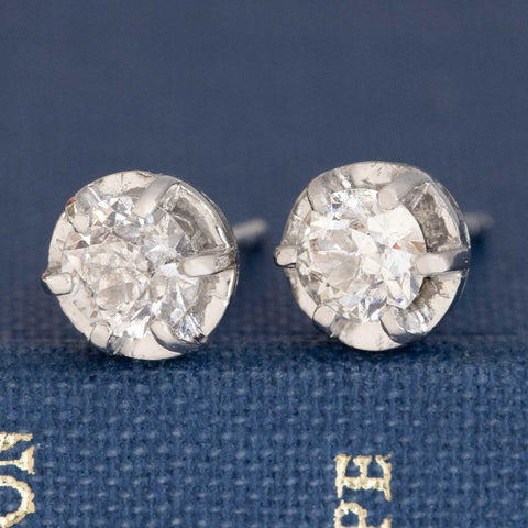 .95ctw Art Deco Old European Cut Diamond Stud Earrings