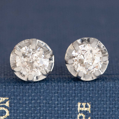 .95ctw Art Deco Old European Cut Diamond Stud Earrings