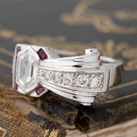 .95ctw Retro Revival Portrait Cut Diamond & Ruby Ring