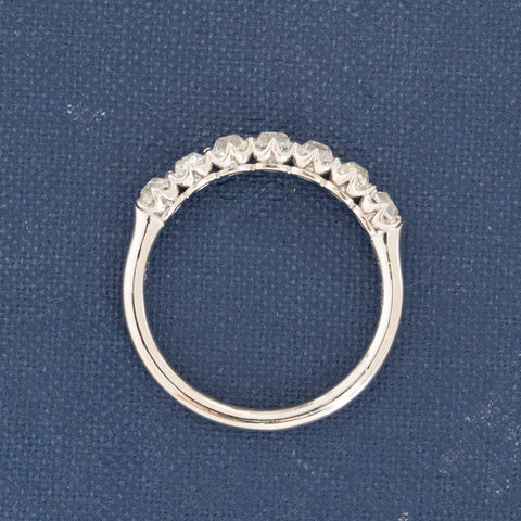 Side view of .95ctw Old Mine Cut Diamond 7-Stone Half-Hoop Band, vintage-inspired band with Old Mine Cut Diamonds, crafted in platinum