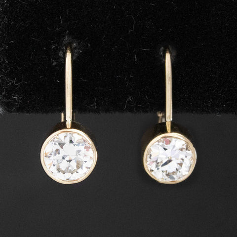 .96ctw Old European Cut Diamond Bezel Drop Earrings