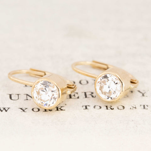 .96ctw Old European Cut Diamond Bezel Drop Earrings