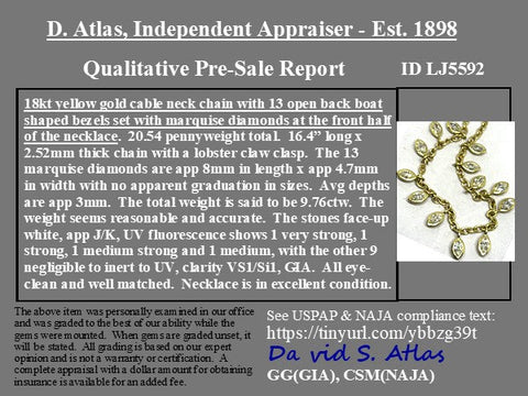 9.76ctw Marquise Cut Diamond Bezel Drop Necklace