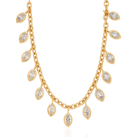 9.76ctw Marquise Cut Diamond Bezel Drop Necklace