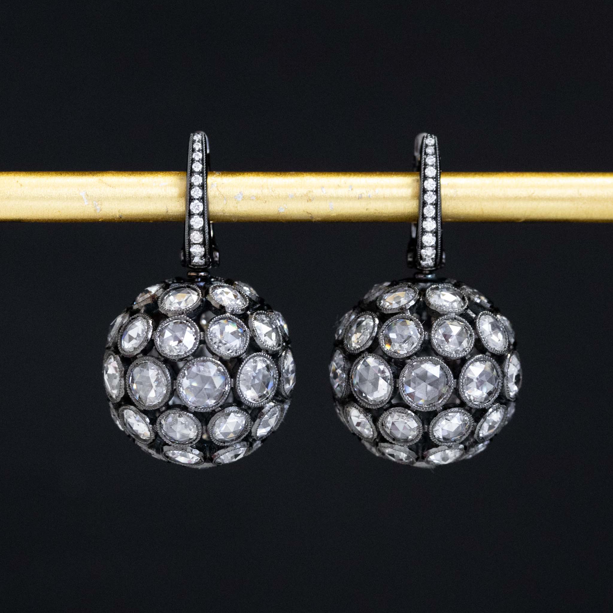 9.84ctw Rose Cut Diamond Disco Ball Earrings