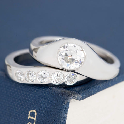 .98ct Old European Cut Diamond Wedding Set, GIA H VS1