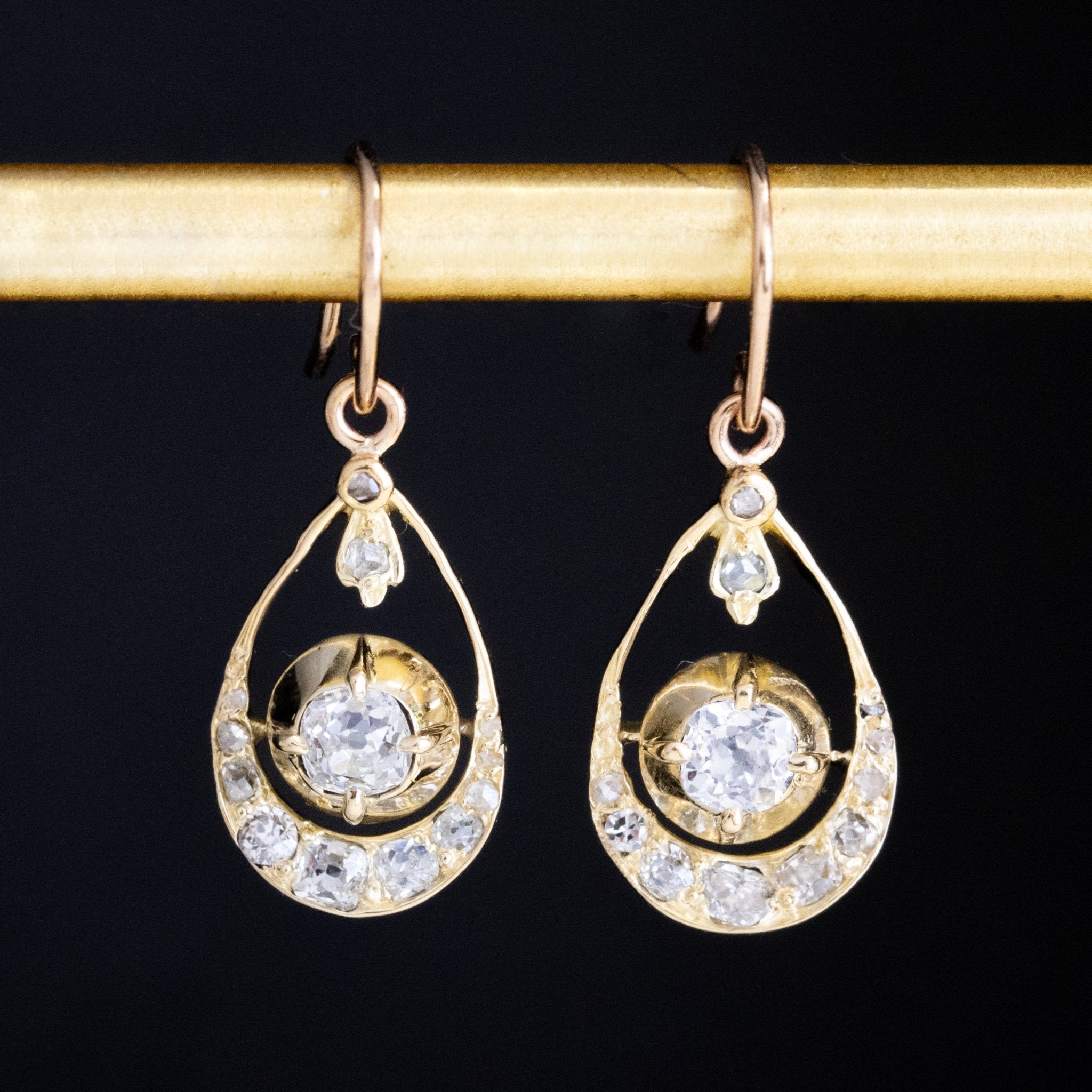 .98ctw Antique Old Cut Diamond Drop Earrings