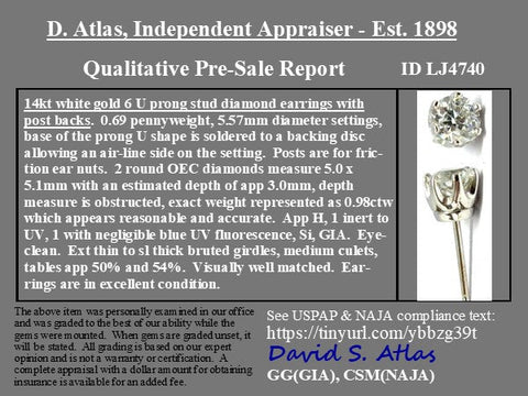 .98ctw Old European Cut Diamond Stud Earrings