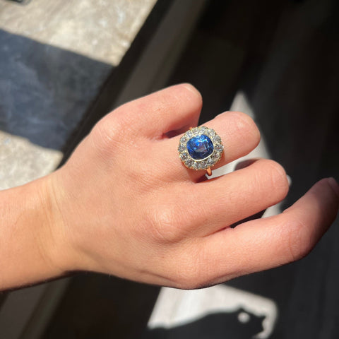 9.90ctw Victorian Diamond & Sapphire Cluster Ring