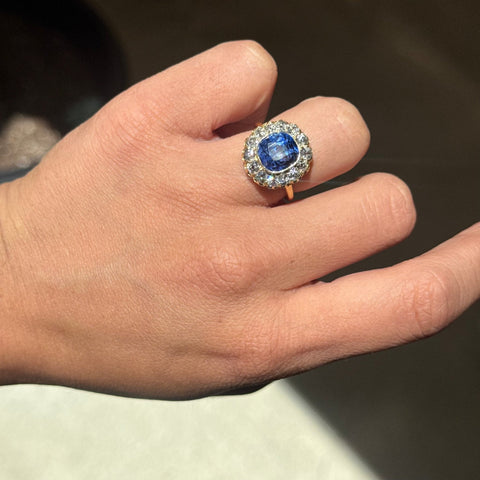 9.90ctw Victorian Diamond & Sapphire Cluster Ring