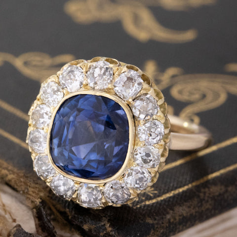 9.90ctw Victorian Diamond & Sapphire Cluster Ring