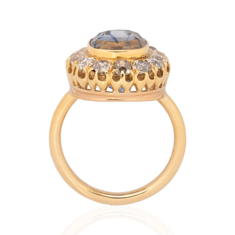 9.90ctw Victorian Diamond & Sapphire Cluster Ring