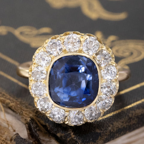 9.90ctw Victorian Diamond & Sapphire Cluster Ring
