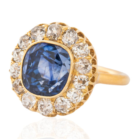 9.90ctw Victorian Diamond & Sapphire Cluster Ring