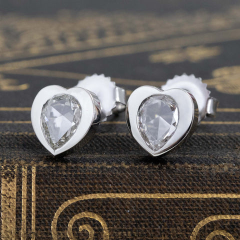 .99ctw Pear Rose Cut Diamond Heart Shaped Stud Earrings