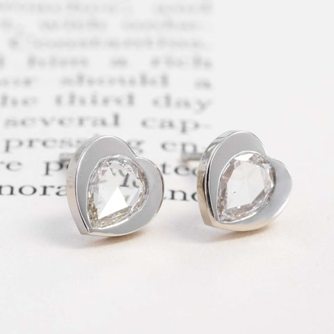 .99ctw Pear Rose Cut Diamond Heart Shaped Stud Earrings