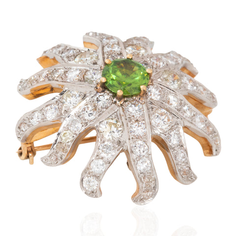 4.65ctw Antique Diamond & Demantoid Garnet Brooch/Pendant