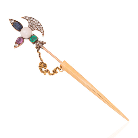 2.77ctw Victorian Diamond & Gemstone Jabot, French