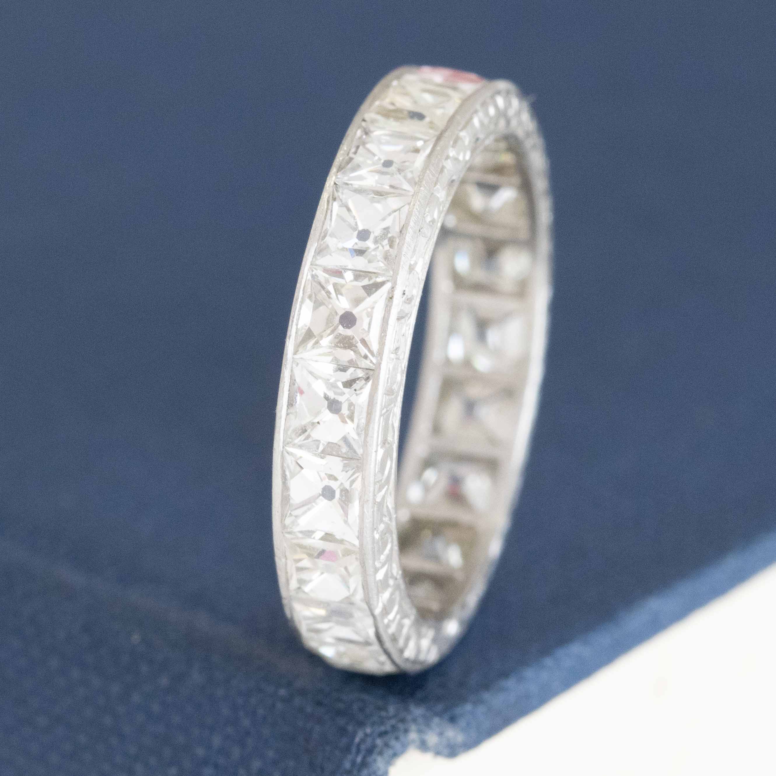 3.25ctw Antique French Cut Diamond Engraved Eternity Band