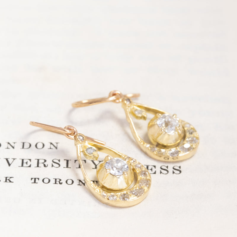 .98ctw Antique Old Cut Diamond Drop Earrings