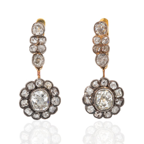 3.15ctw Victorian Diamond & Ruby "Day to Night" Drop Earrings