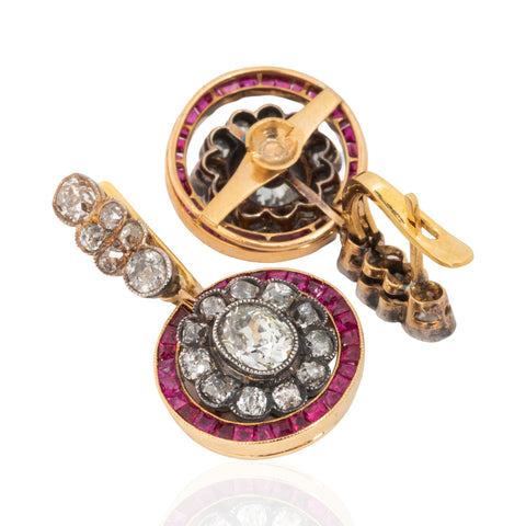 3.15ctw Victorian Diamond & Ruby "Day to Night" Drop Earrings