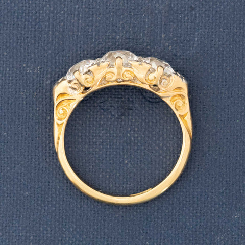 2.56ctw Antique Old Mine Cut Diamond 3-Stone Scroll Ring