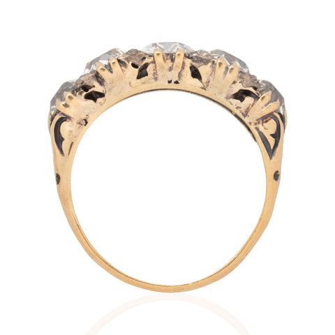 3.47ctw Antique Old Mine Cut Diamond Scroll Ring