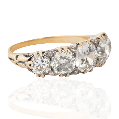 3.47ctw Antique Old Mine Cut Diamond Scroll Ring