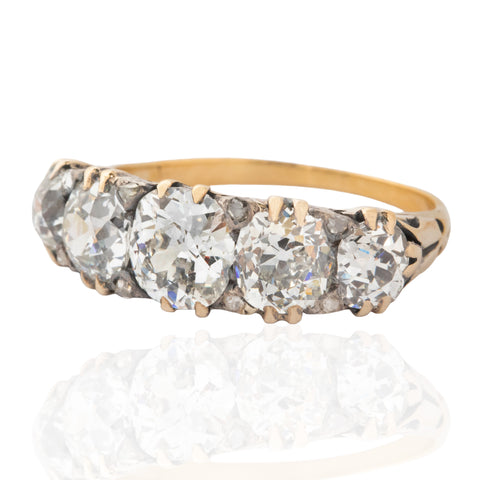 3.47ctw Antique Old Mine Cut Diamond Scroll Ring