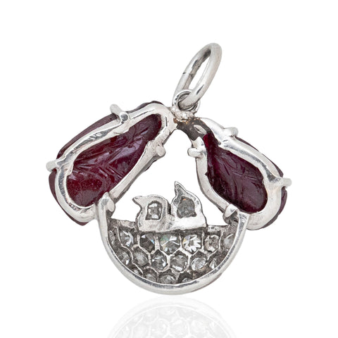 Vintage Ruby & Diamond Birds in a Nest Charm