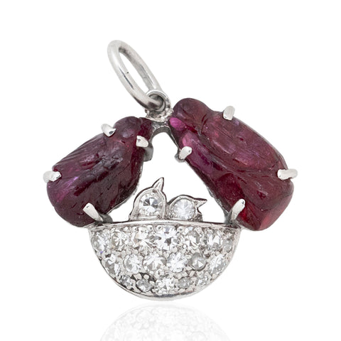Vintage Ruby & Diamond Birds in a Nest Charm