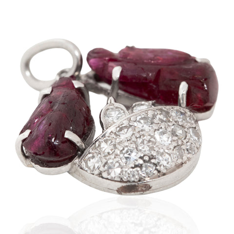 Vintage Ruby & Diamond Birds in a Nest Charm