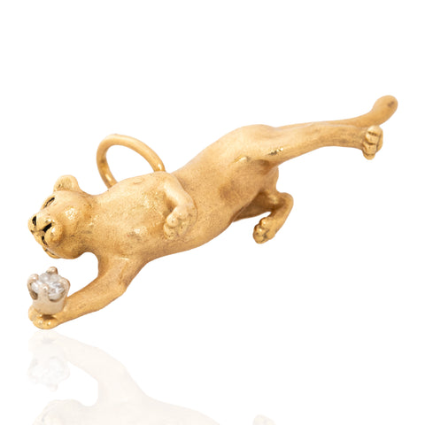 Vintage Gold & Diamond Cat Pendant