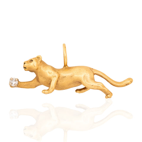 Vintage Gold & Diamond Cat Pendant