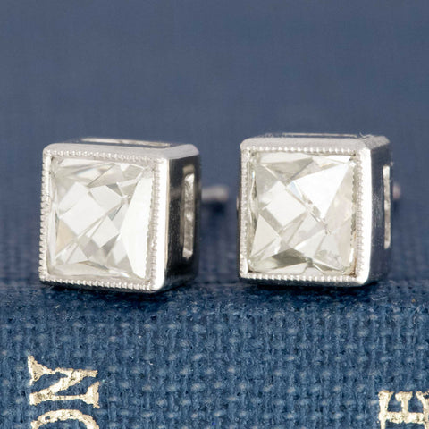 1.42ctw French Cut Diamond Bezel Stud Earrings
