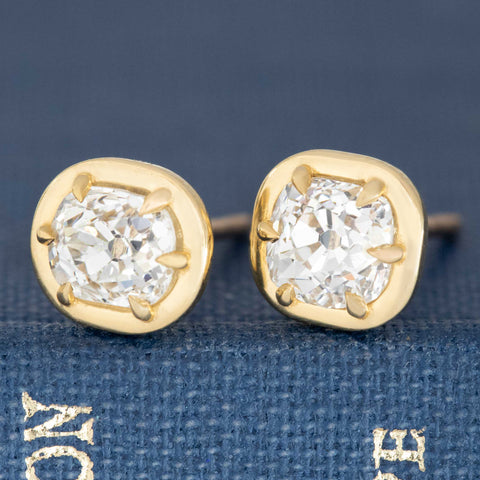 1.35ctw Old Mine Cut Diamond Stud Earrings