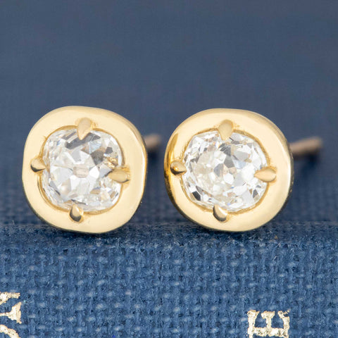 .74ctw Old Mine Cut Diamond Bezel Stud Earrings