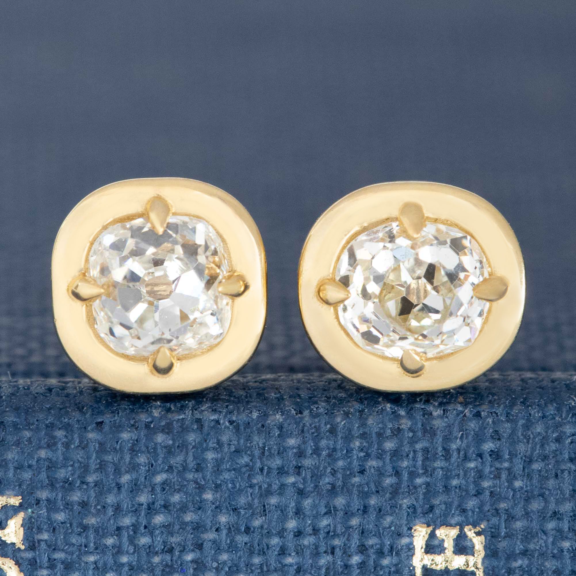 .74ctw Old Mine Cut Diamond Bezel Stud Earrings
