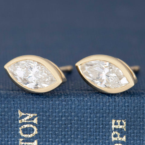 1.14ctw Marquise Cut Diamond Bezel Stud Earrings