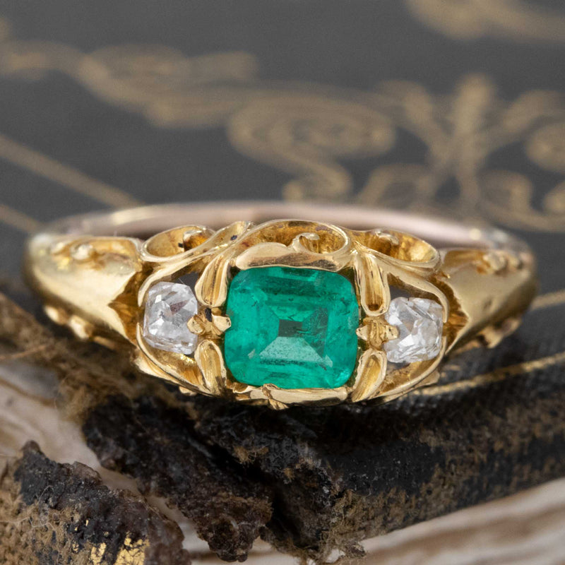 Vintage, Emerald and Diamond Cluster Ring, 18ct White Gold – Antique Ring  Boutique