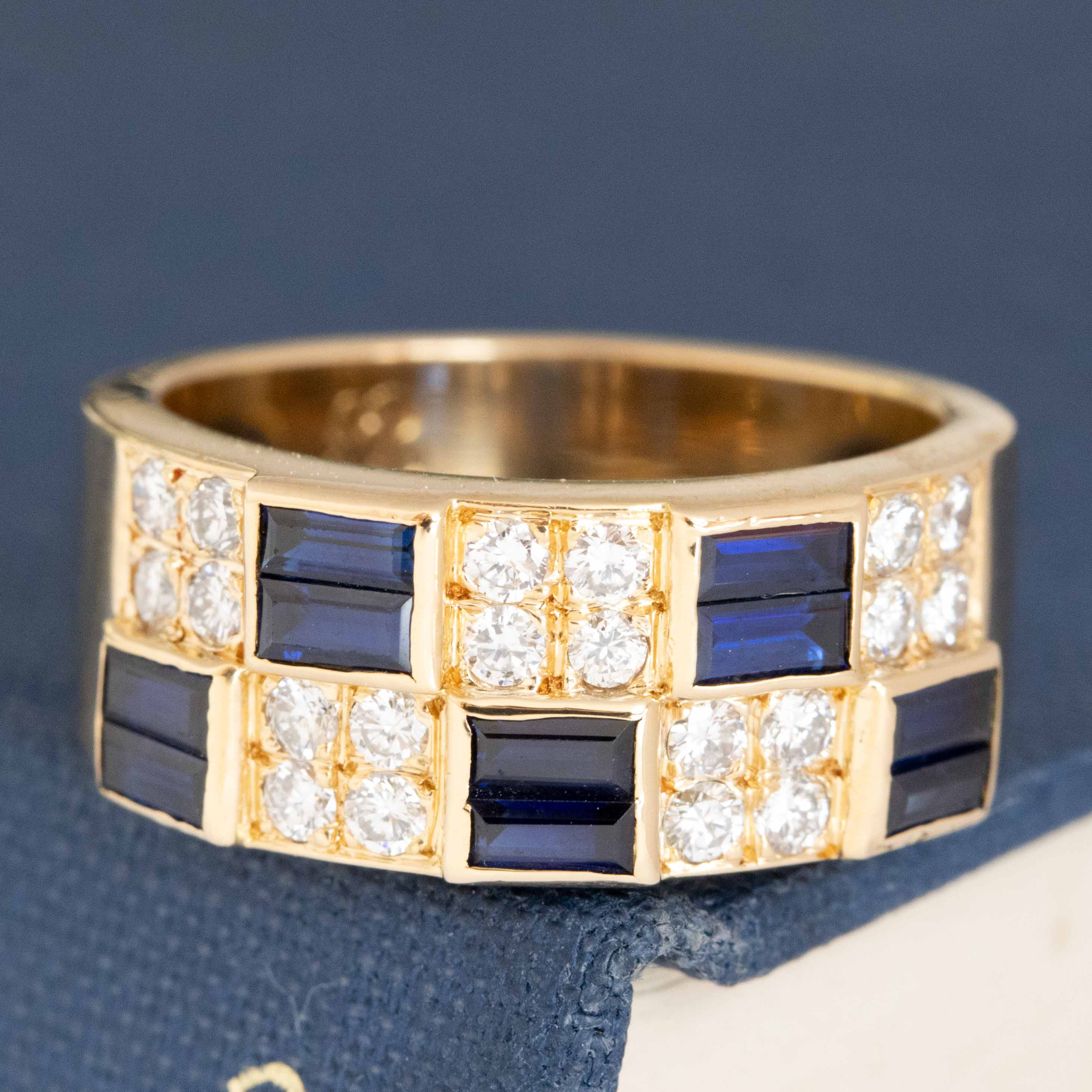 1.15ctw Vintage Diamond & Sapphire Checkerboard Ring, French