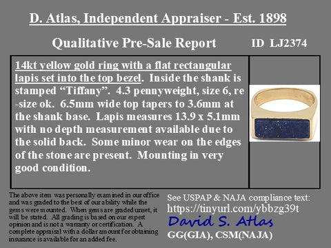 Vintage Lapis Signet Ring, by Tiffany & Co.