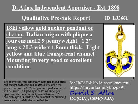 Vintage Anchor Plique-a-Jour Pendant, Italian
