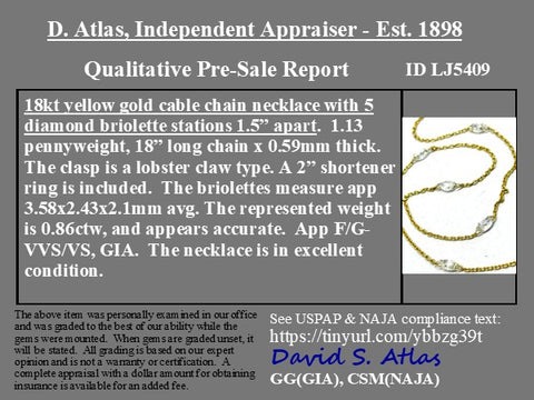 .86ctw Briolette Cut Diamond Station Necklace