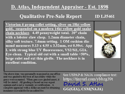 .59ct Victorian Old Mine Cut Diamond Collet Pendant