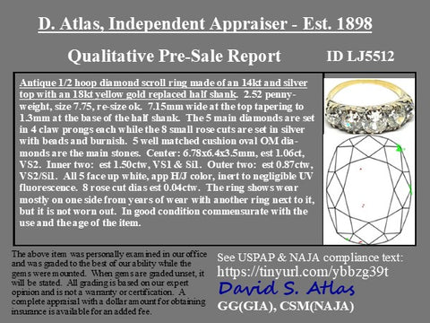 3.47ctw Antique Old Mine Cut Diamond Scroll Ring